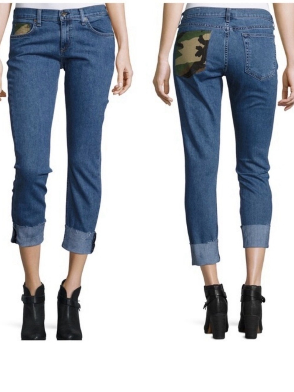 Rag & Bone The Dre Straight Jeans Kilburn Camo Trim Low Rise Boyfriend Size 28